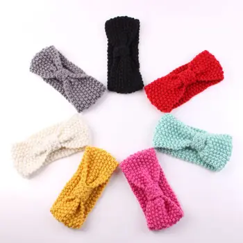 

Baby Kid Toddler Girl Headwear Warm Hair Band Bow Headband Crochet Knit Ears Wrap Solid Color Baby Girls