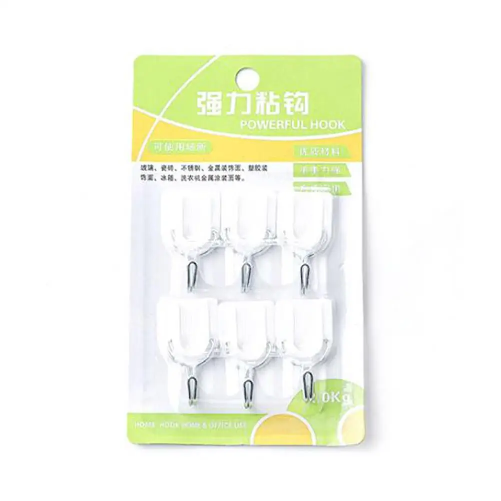 

6Pcs Plastic Self Adhesive Hooks Bathroom Kitchen Wall Door Hook Sticky Hanger Holder for Key Towel Clearance Sale Cheap Price
