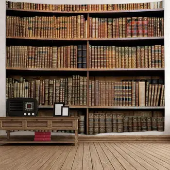 

Retro Bookshelf Wall Tapestries Mysterious Library Tapestry Wall Art Table Cloth Household Bedroom Living Room Decoration