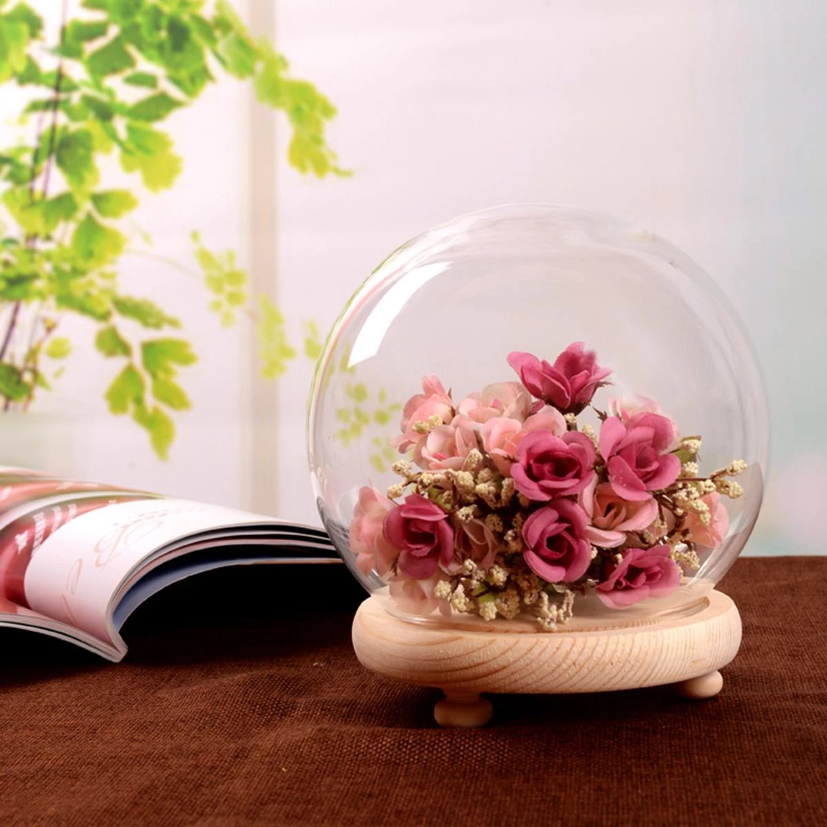 Glaskugel Display Dome Abdeckung Cloche Glocke Glas Trockenen Blume Vase Mit Holz Basis Landcrape Figuren Modell Display Home Dekoration Bottles Jars Boxes Aliexpress