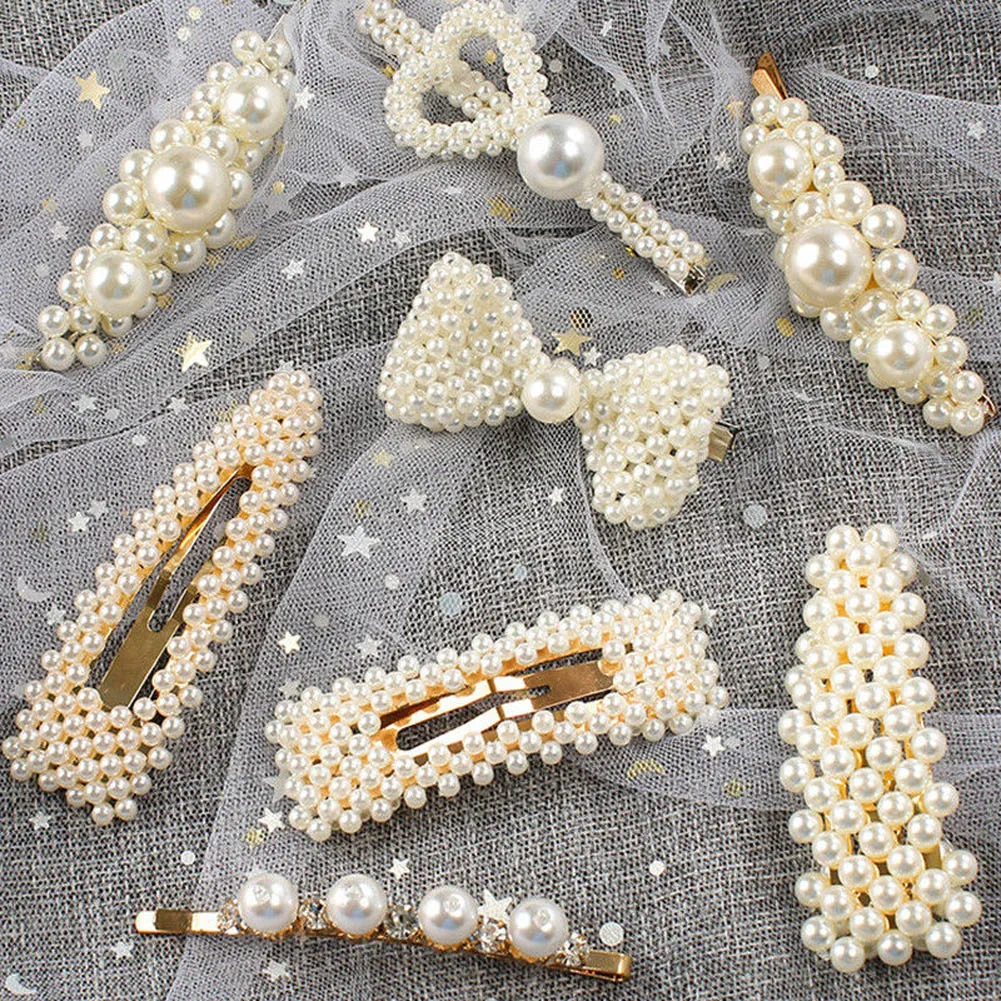 

New 2019 Women Girls Barrettes Hair Clip Crystal Elegant Pearl Hairpin Barrette Headdress