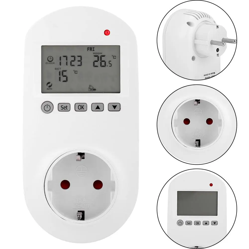 Цифровой нагревательный термостат, электрическая Беспроводная розетка, регулятор температуры с ЖК-дисплеем, регулятор температуры с европейской вилкой 200-240 В