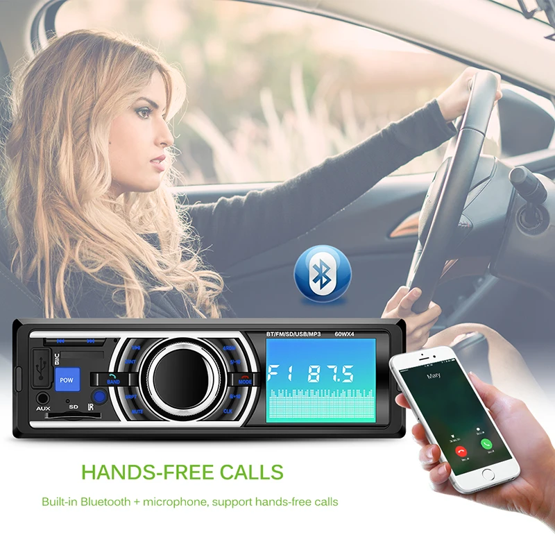 12 V Авто magnitol автомобиля Bluetooth стереонаушники вкладыш MP3 плеер 60 Вт * 4 FM радио Aux
