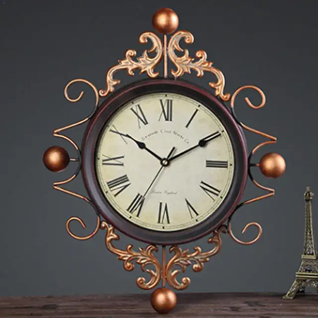 Cheap Innovative Mediterranean Style Vintage Wrought Iron Wall Clock Living Room Decoration European Elegant Mute Clock