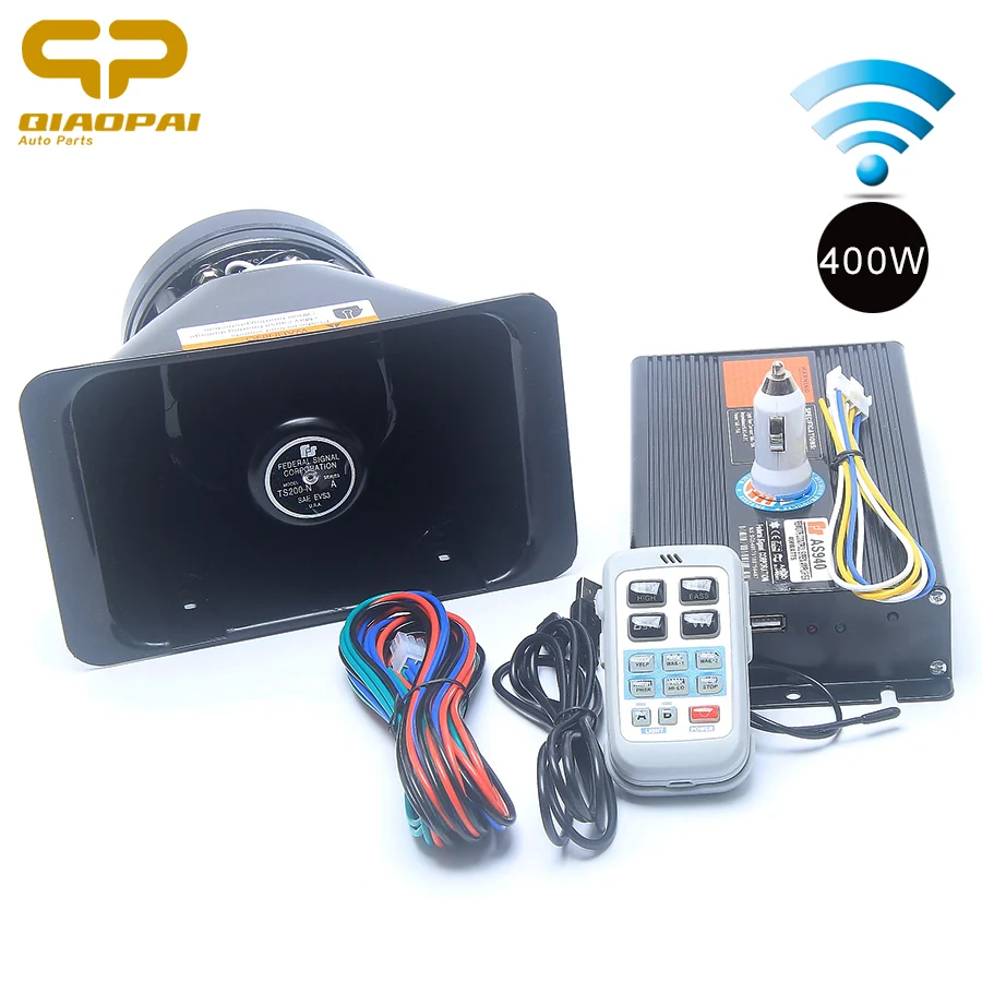 

8 Sound Car Tone Alarm 400W Automotive Sound 12V Horn Wireless Police Siren Vehicle Special Speakers Amplified Air Signal Light