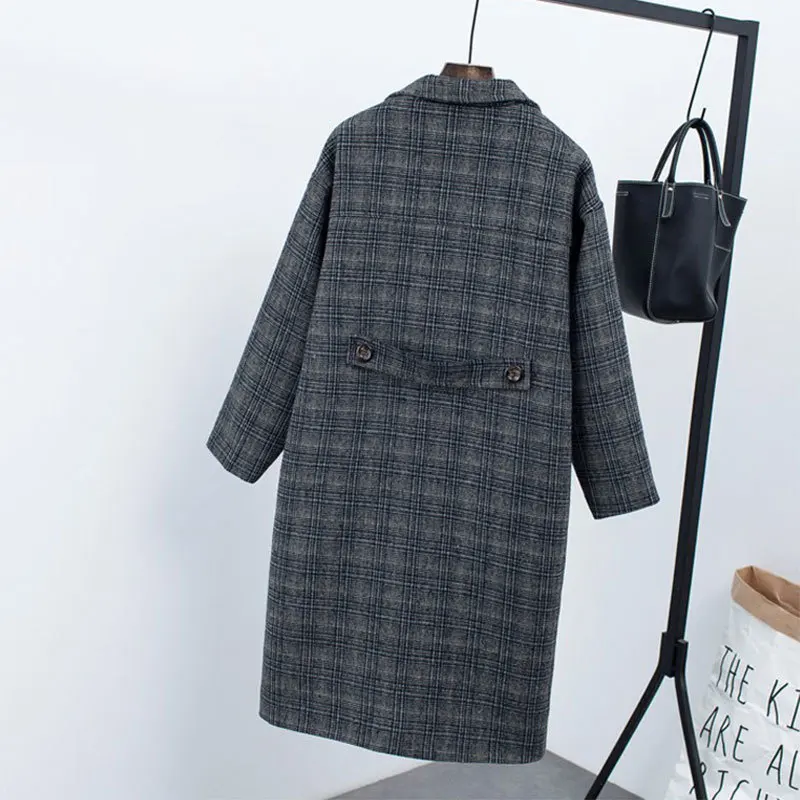 Women's Plaid Thick Woolen Jacket Thicken Long Wool Coats Female 2019 Women Winter Spring Warm Coat Outwear Manteau Uk Cloak