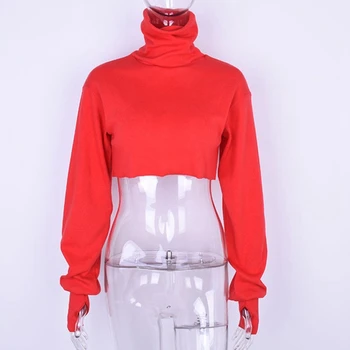 

NEW Fashion Women's Long Sleeve High Neck Jumper Sweater Crop Top Pullover