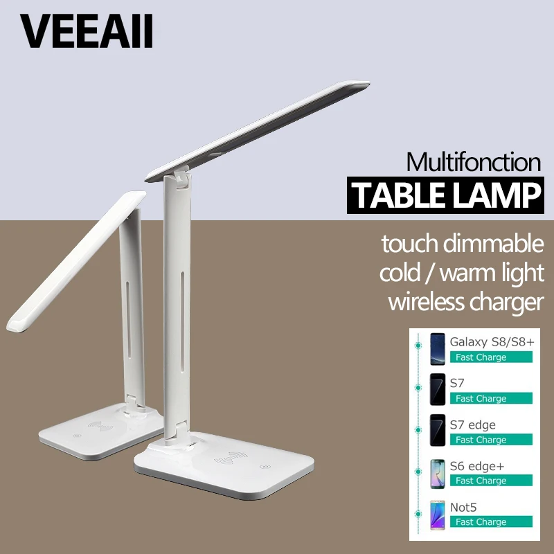 

VEEAII Desk Lamp Foldable Dimmable Rotatable Eye Care LED Wireless Charger For Samsung galaxy S8 S9 Plus S7 Note 8 Fast Charging
