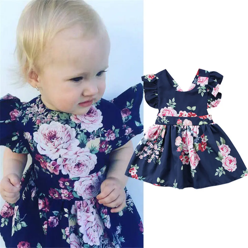 

2018 Pudcoco Lovely Kid Baby Girls Cotton Sleeveless Above Knee Black Floral Backless Party Pageant Tutu Dress Sundress Clothes