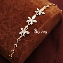 Crazy Feng Роскошные Романтические Золотые блестящие белые подвески в форме хрустальных цветов браслеты для женщин Свадебные ювелирные изделия подарок