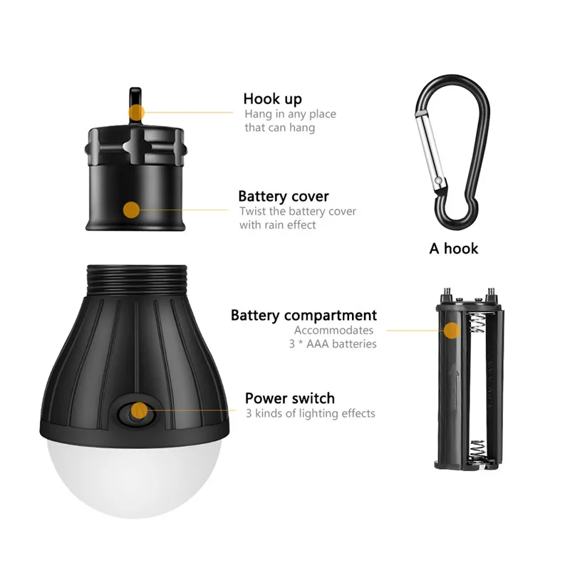Portable Lantern Tent Lamp for Camping LED Bulb 3xAAA battery Hunting Night Fishing Working Waterproof Torch