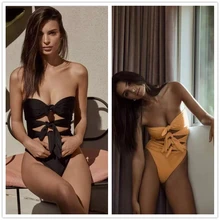 Летний женский один шт. Монокини купальник с отверстиями галстук-бабочка сплошной цвет купальник без бретелек Пляжная одежда Пуш-ап бикини