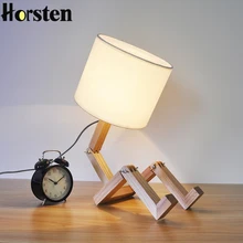 Деревянная настольная лампа в японском стиле в форме робота, E27, штепсельная вилка стандарта США и ЕС, деревянная прикроватная лампа, 110-240 В, тканевые настольные лампы для гостиной