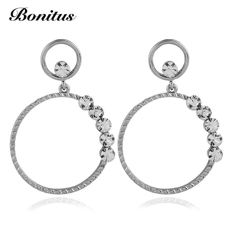 

[ Bonitus Jewelry Store ]2018 New Arrival Fashion Geometry Round Dangle Rhinestone Crystal Earrings for Fashion Women HOT08E1034