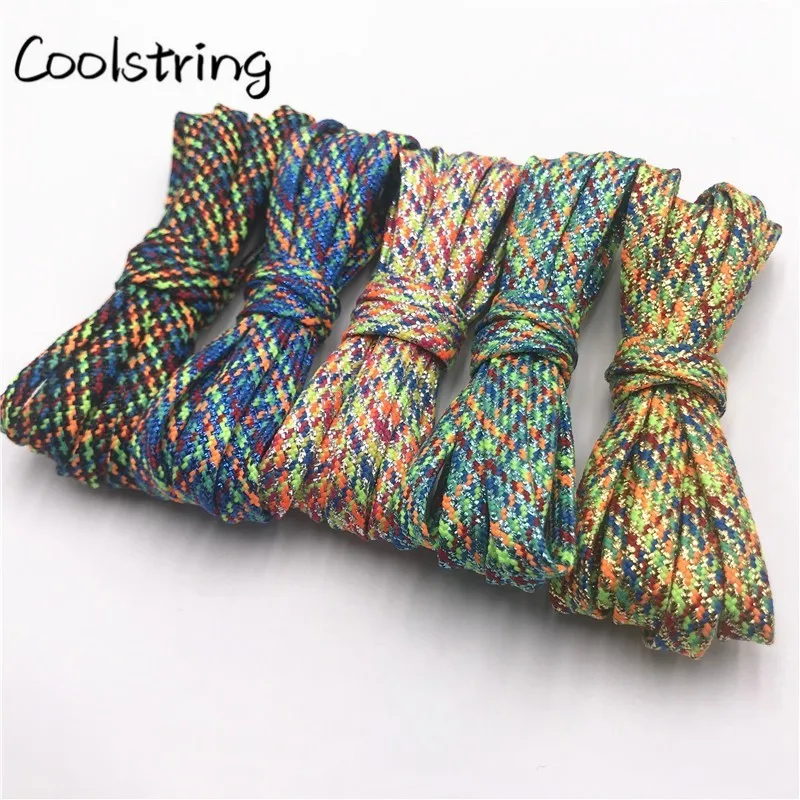 Coolstring 7mm Black Gold Silver Colorful Glitter Metallic Shoestrings Metallic Flashing Shoelaces For Dress Shoelaces Boots