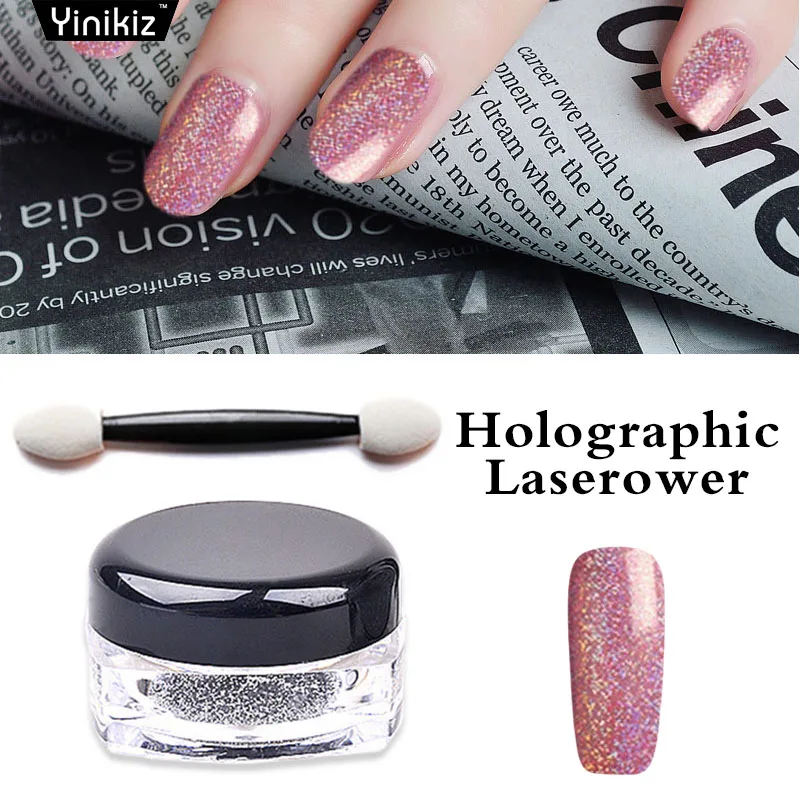 

Yinikiz 1g Holographic Glitter Dust Aluminum Flakes Magic Rainbow Effect Powders Nail Gel Polish Chrome Pigment Decorations