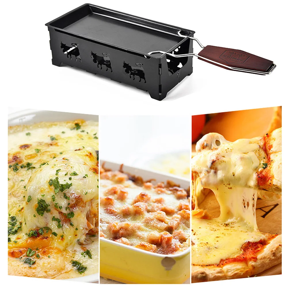 

Stainless Steel Cheese Raclette Non-stick Coating Baking Tray Wood Handle Baking Forms Mold Pan Home Cooking Tools Set