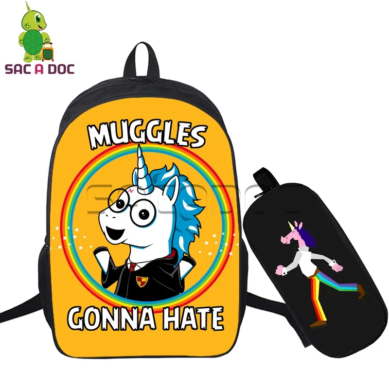 

2 Pcs/set Backpacks Muggles Harry Unicorn Printing School Shoulder Bags for Teenagers Students Colorful Unicorn Primary Bookbags