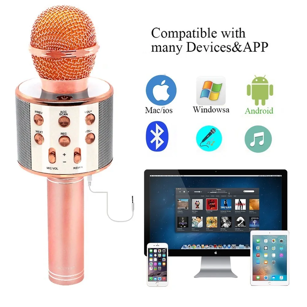 Оригинальная WSTER версия Bluetooth беспроводной микрофон динамик WS-858 ручной караоке поет рекордер KTV микрофон для Andriod IOS