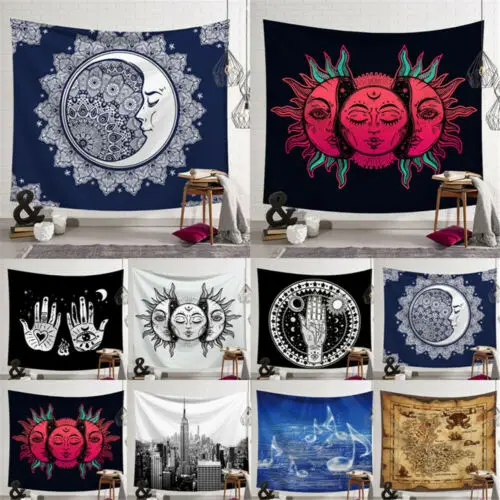 

New Sun and Moon Boho Tapestry Hippie Wall Hanging Bedspread Throw Cover Home Decor