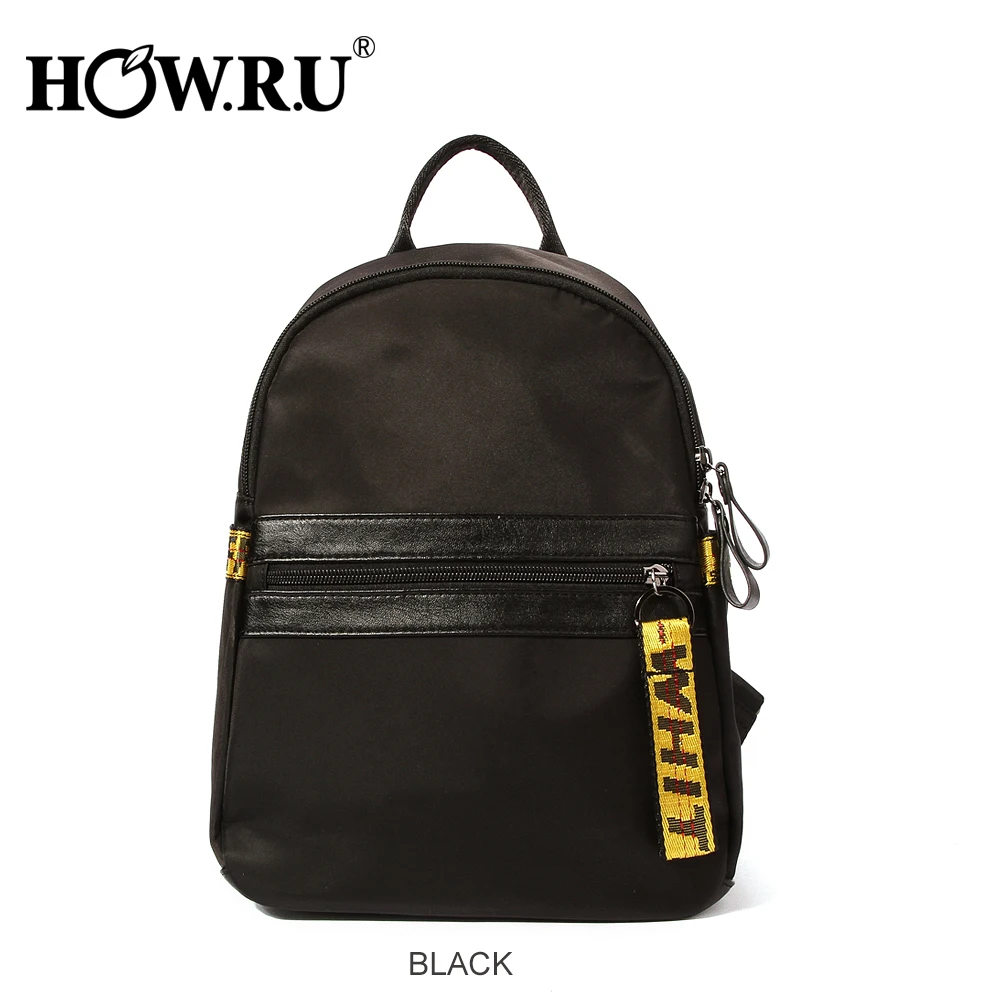 

HOWRU Casual Back Packs for Teenage Girls Black Nylon + PU Leather School Bags Female Backpacks Small Women's Shoulder Backbags