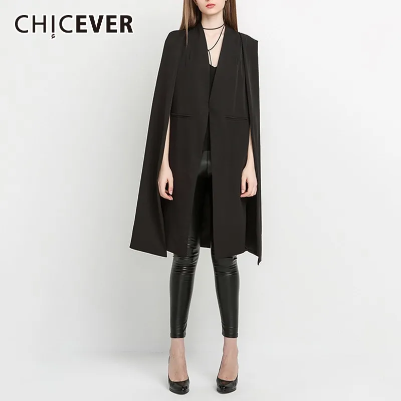 

CHICEVER Women's Windbreakers V Neck Clock Sleeve Open Stitch Black Trench Coats For Women Windbreaker Fashion Elegant Clothes