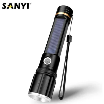 

Powerful 3 Modes LED Tactical Flashlight Solar/USB Rechargeable Flashlights Zoomable Torch Mobile Power Bank Light With Compass