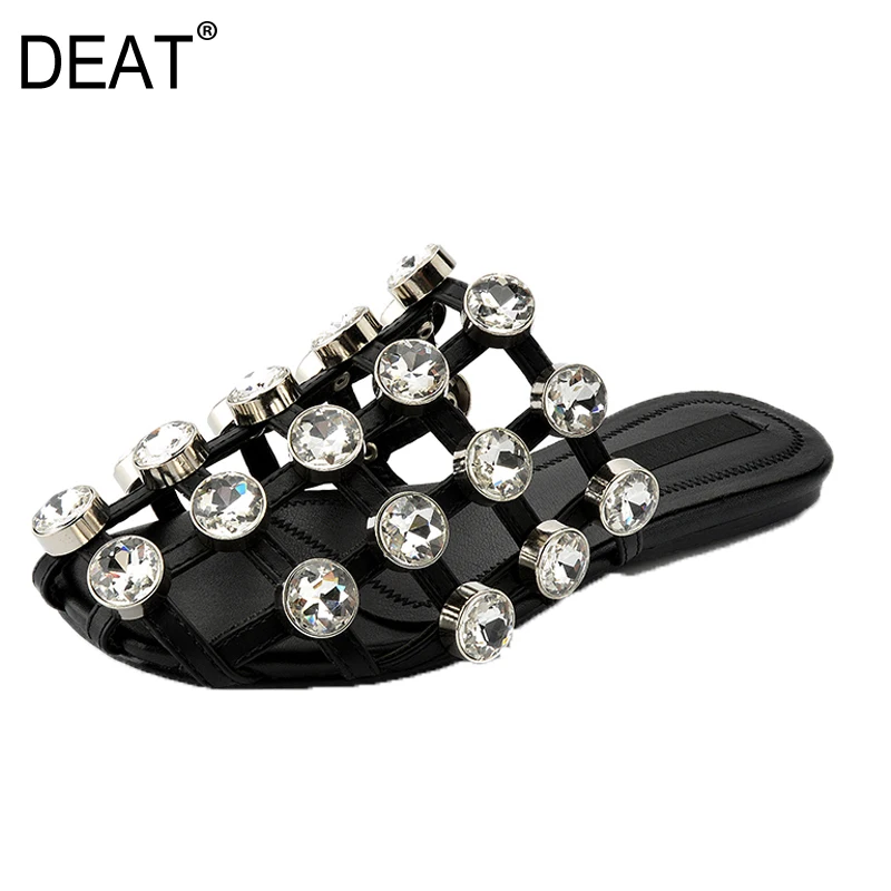 

[DEAT] 2019 New Spring Summer Hollow Out Diamond Grid Mesh Brief Personality Outside Slippers Women Shoes Fashion Tide 10SJ083