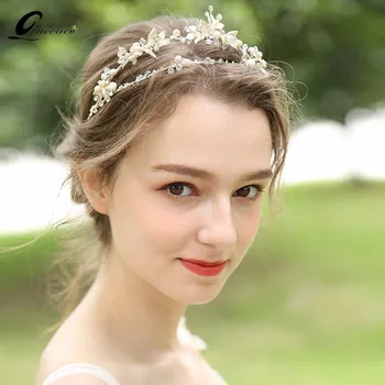

New Trendy Fresh Water Pearls Hairbands Leaves Tiara Handmade Hair Jewelry For Girls Soft Crown Vintage Headands