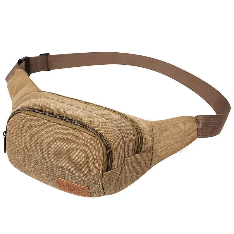 

Men's Canvas Running Waist Bag Outdoor Movement Leisure Shoulder Chest Sports Bags Solid Zip Vintage Leisure Gym Small Bag