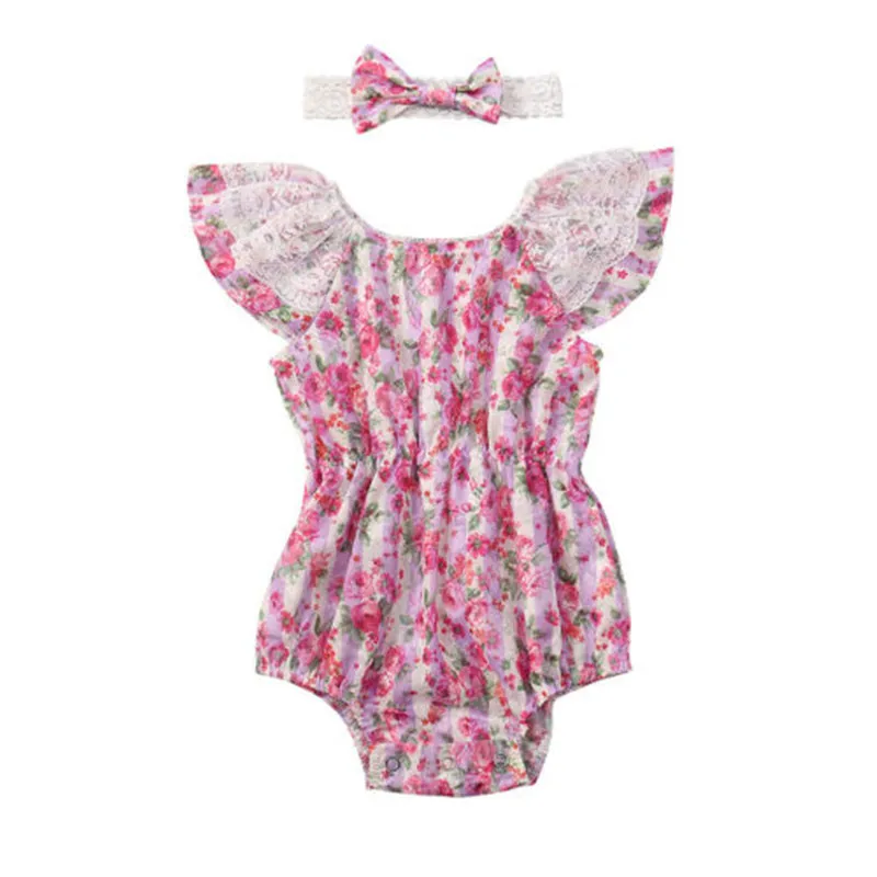

Newborn Sisters Baby Girl Romper Jumpsuit Bodysuit Infant Clothes Outfits Set Fashion Printed Girls'Clothing + Bow-tie Hair Band