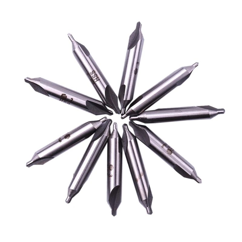 

10Pcs 1x3Mm Hss Center Drill Bit 2 Flutes 60 Degree Angle Countersink Drill Bits Tool For Hole Machining Reduces Error