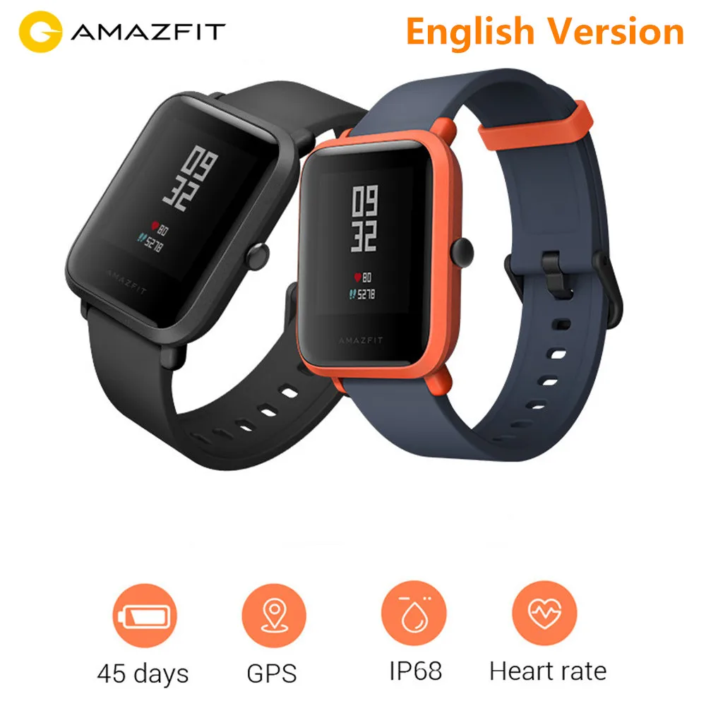 

Global Version Amazfit Bip Smart Watch Huami GPS Waterproof IP68 Smartwatch Android iOS Heart Rate Monitor 45 Days Battery Life