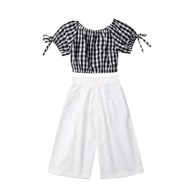 2019 Summer Girls Clothing Set Baby Kids Clothes Suit Children Short Sleeve Plaid T-Shirt Crop Top+Pants roupas infantil meninas 4