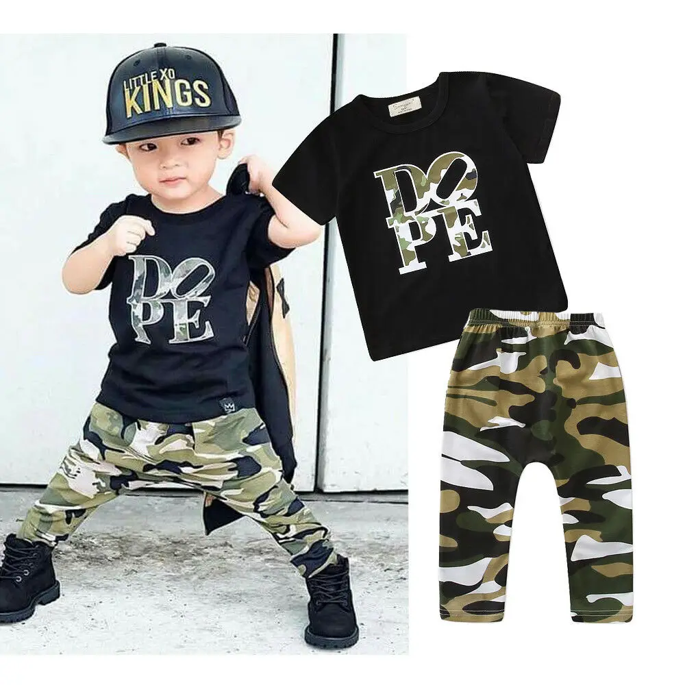 New Summer Toddler Kids Baby Boys Camo Outfits Sets 2Pcs Short Sleeve T shirts Long Pants Two Pieces Clothes Boy 1-6Y |