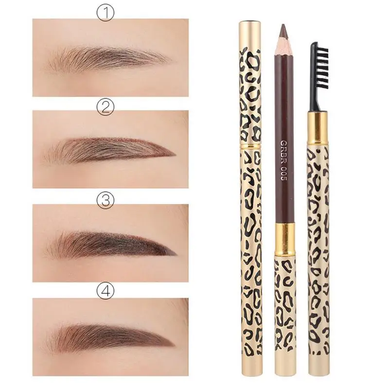 

New Leopard Pattern Waterproof Long-lasting High Quality Eyebrow Pencil With Eyebrow Brush For Women Beauty Makeup Cosmetic