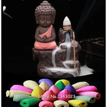 20 шт. натура благовония конусы+ маленький монах кадило в виде маленького Будды обратного потока благовония горелки использовать в домашнем офисе Teaho использовать домашний декор