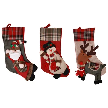 

48*20cm Children Stocking Christmas Eve And Baby Gift Bag Thickening Linen Socks Cloth Bag Three-dimensional Skew Boy Will Socks