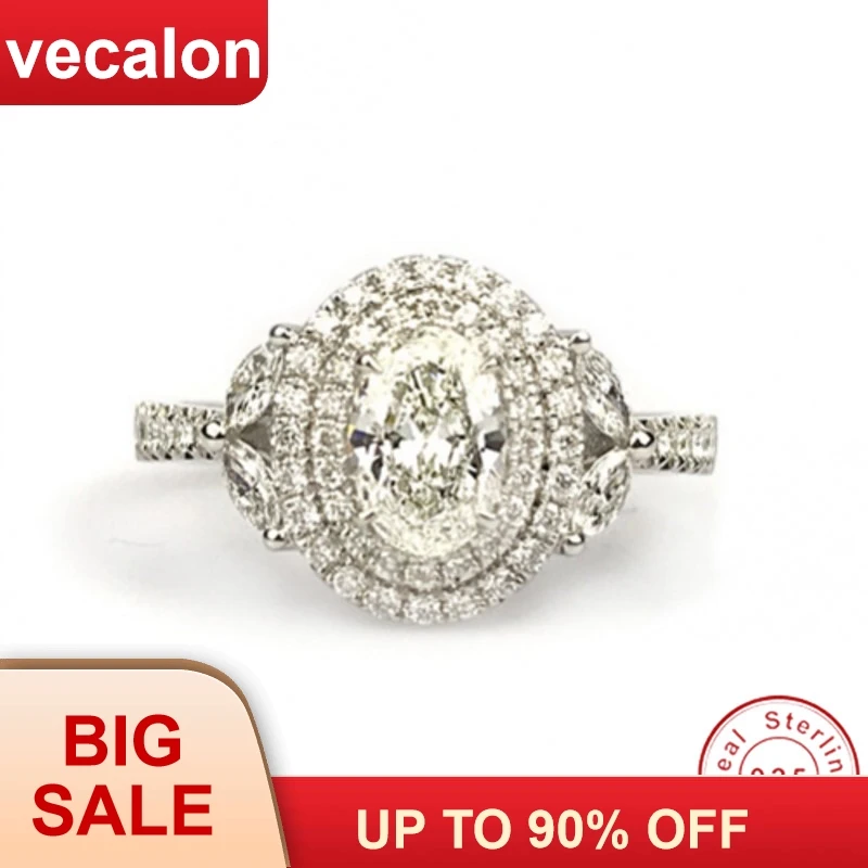 

Vecalon Classic Real Soild 925 Sterling Silver Flower Promise ring Engagement wedding Band rings for women Bridal Finger jewelry