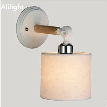 

Morden Wall Lamp Wooden Iron LED Wall Light Fabric Lampshade White Black Sconce for Bedroom Beside Indoor Lighting Decor Fixture