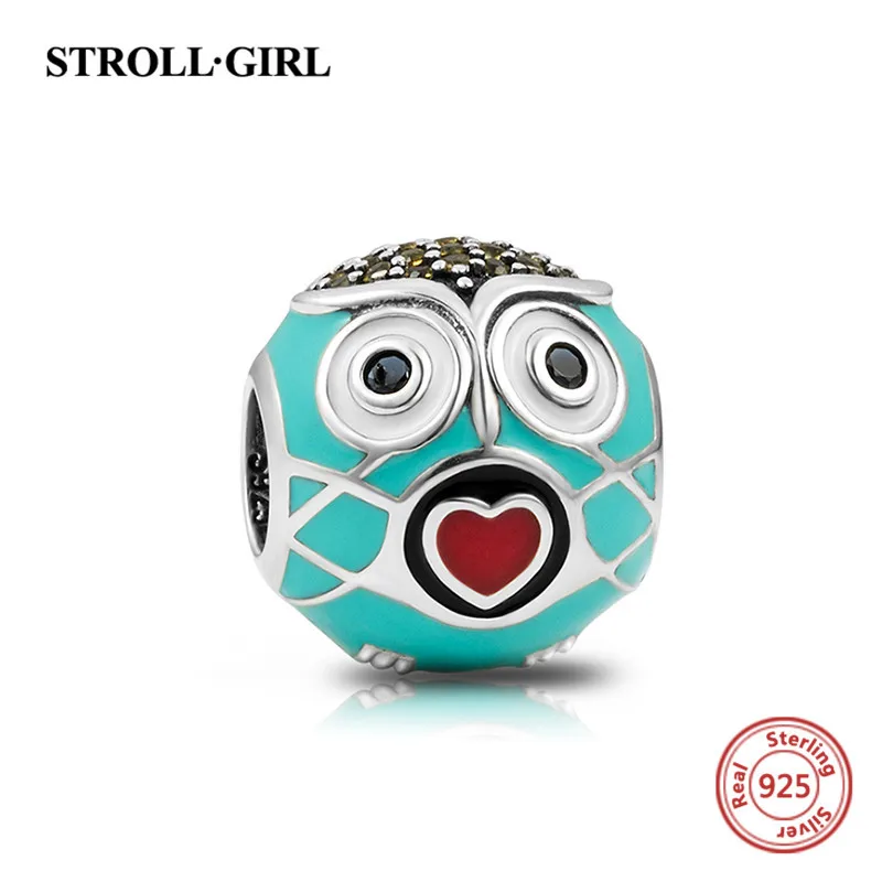 

Authentic cute love heart mouth owl beads 925 Sterling Silver Charms with enamel&CZ fit European bracelet diy jewelry gift