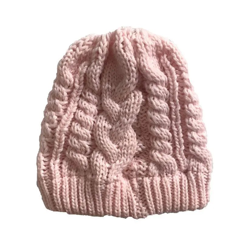 Женская стрейчевая вязанная шапка для девочек, пушистая шапочка с хвостиком, теплые зимние шапки