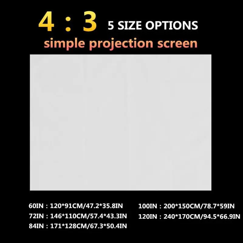 60 72 84 100 120 дюймов 4:3 складной проектор экран висячий занавеска для HD 3D
