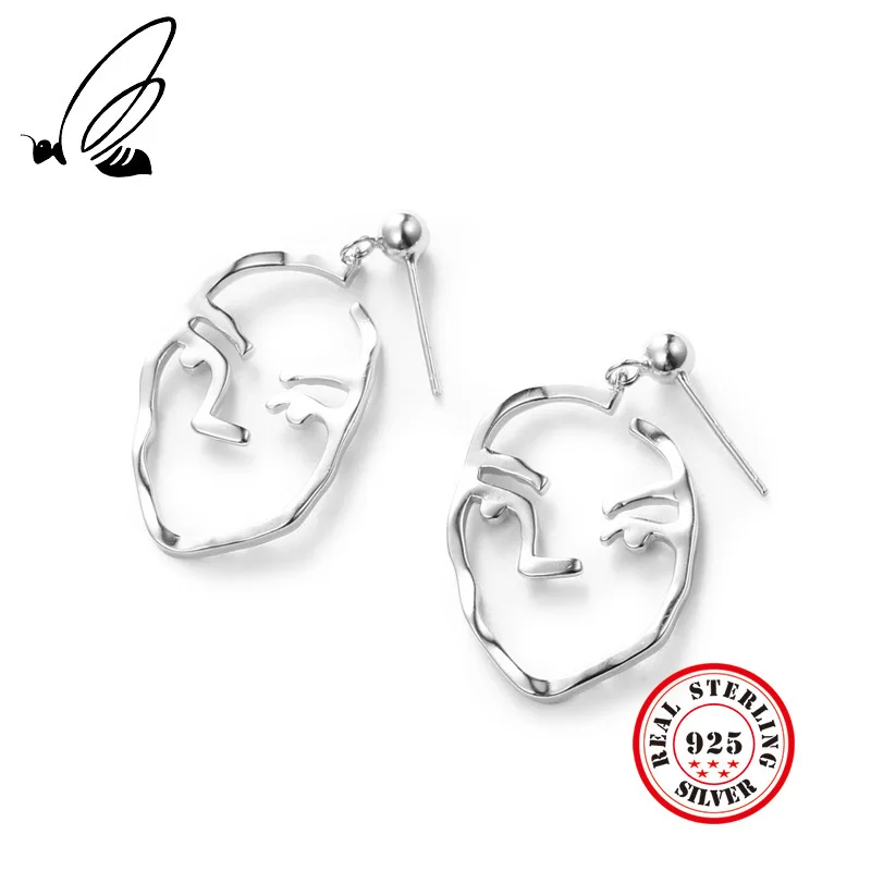 

925 Sterling Silver Abstract Stylish Hollow Out Face Drop Earrings Girls Statement Fun Face Earrings For Women Bijoux Brincos