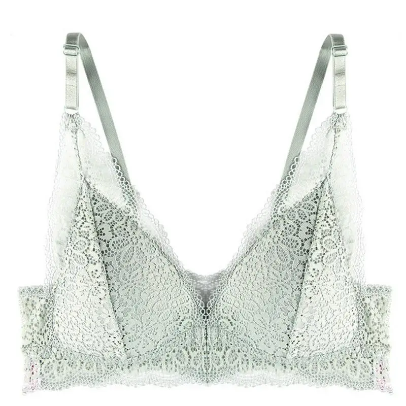 Europe and the United States no steel ring ultra-thin triangle cup front buckle bra seamless deep V lace sexy French underwear Europe and the United States no steel ring ultra-thin triangle cup front buckle bra seamless deep V lace sexy French underwear