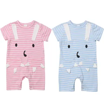 

3D Cartoon Baby One-pieces Newborn Baby Boy Girl Rompers Jumpsuit Short Sleeve Cotton Playsuits Kids Baby Striped Clothes