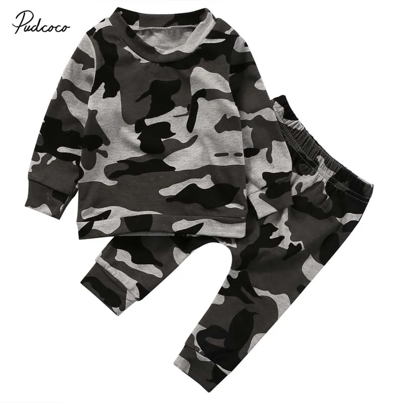 

2019 Brand Newborn Baby Boy Girl Clothes Spring New Camouflage Long Sleeve T-shirt Tops Pants Outfit New Casual Clothing Set