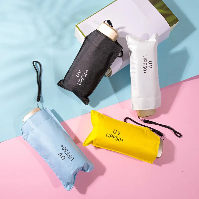 

New Pocket Mini Ultra Light Five Folding Mini Sun Shade Clear Umbrella Rain Women 6 Bone Black Small Regenschirm
