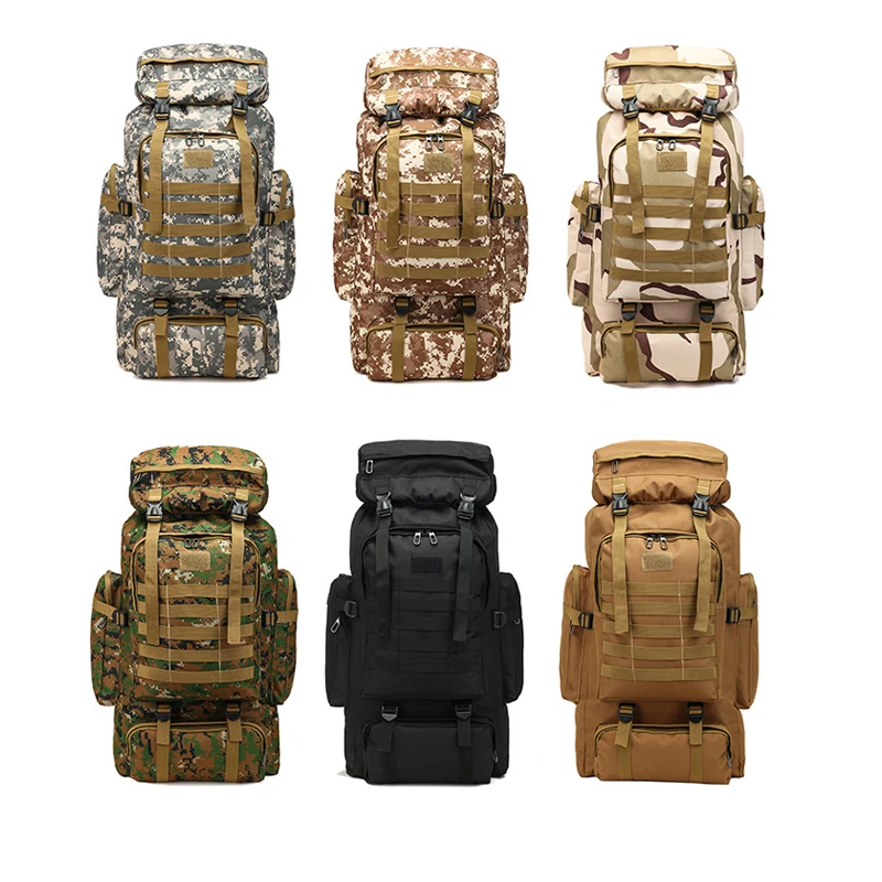 Preise 80L Wasserdicht Camo Taktische Rucksack Militär Armee Wandern Camping Rucksack Reise Rucksack Outdoor Sport Klettern Tasche