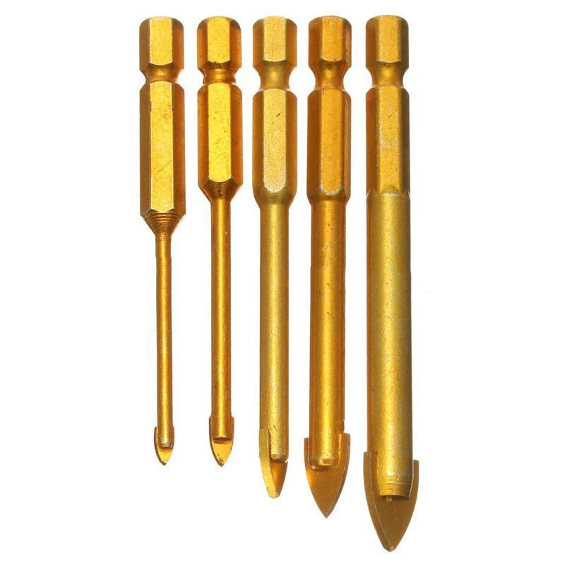 5Pcs Glass Drill Bit Set Glass Tile Drill Bits Hex Shank Tile Glass